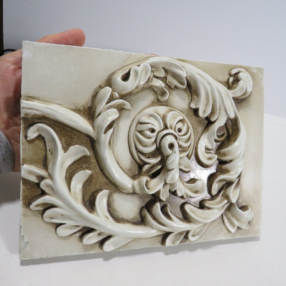Ornate Baroque Architectural Fragment Wall Plaque - Heavy Antiqued Cream Resin